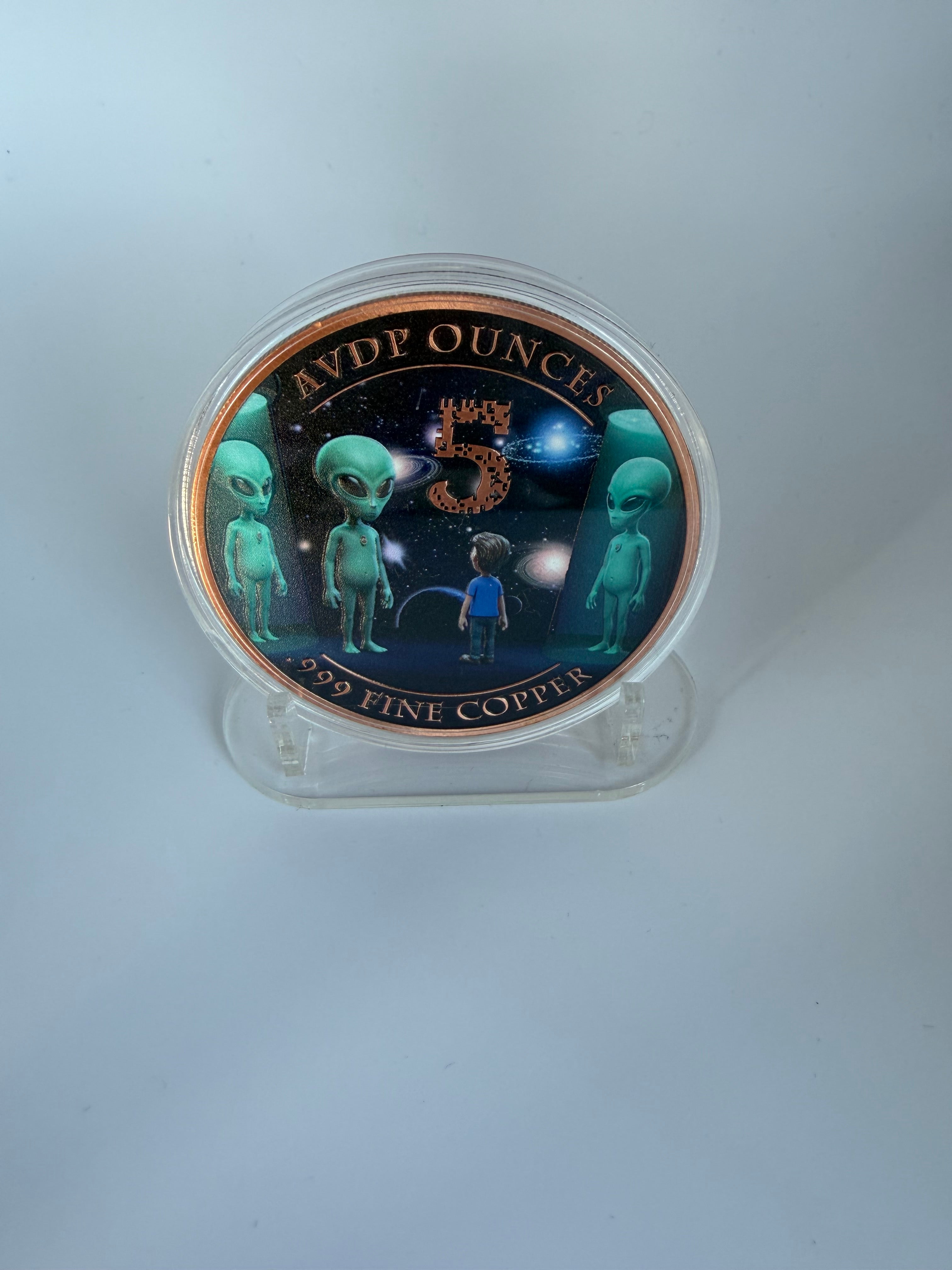 5 oz Kupfermünze UFO / Alien - Color Edition.999 Fine Copper