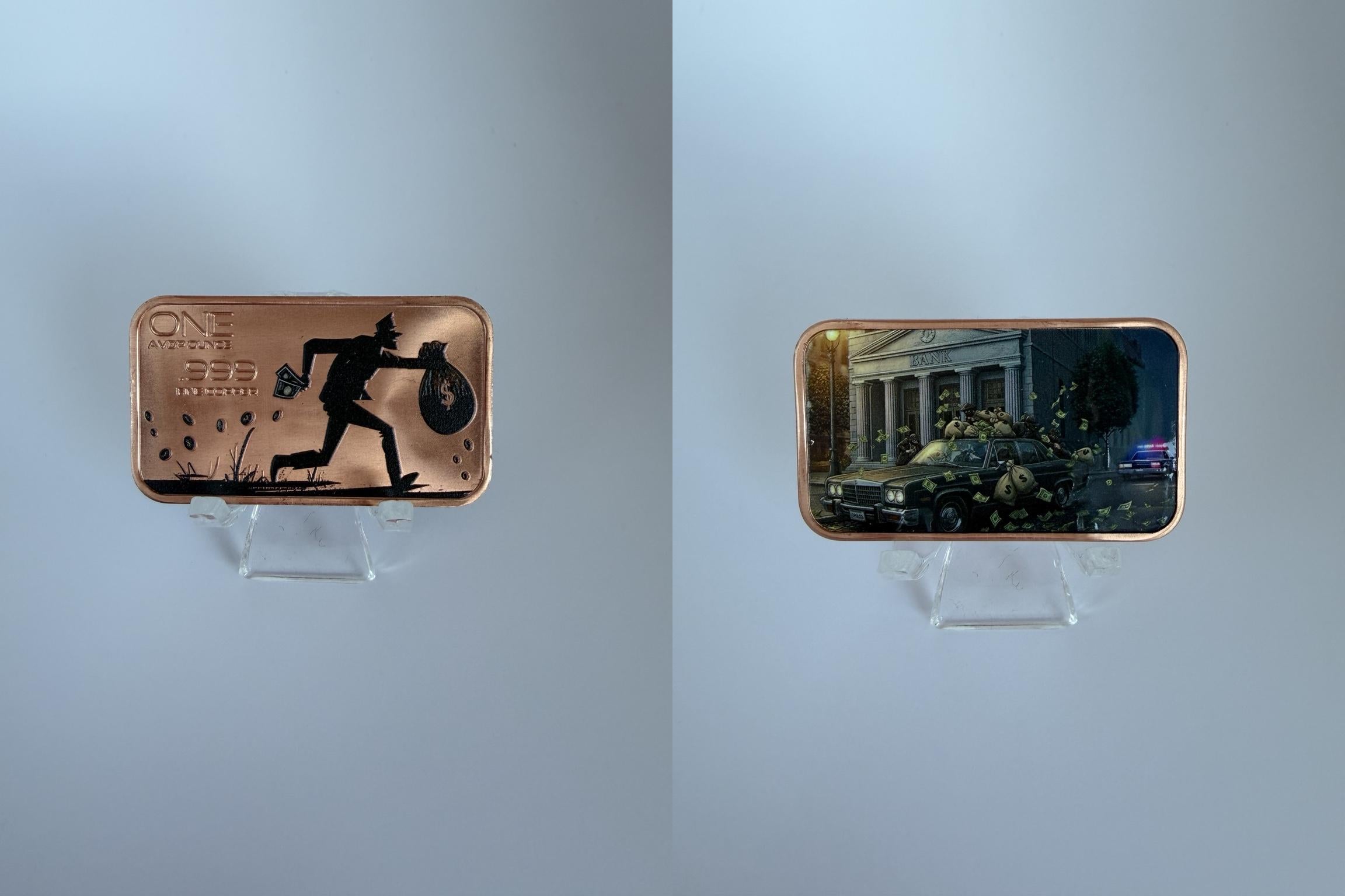 1 oz Kupferbarren „Bankraub“ – .999 Fine Copper