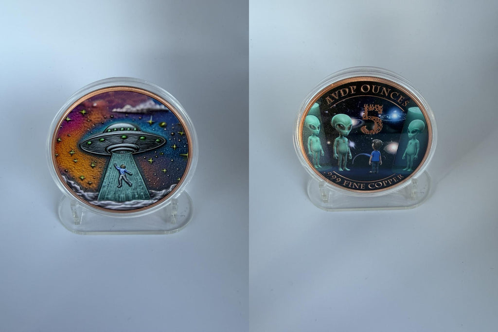 5 oz Kupfermünze UFO / Alien - Color Edition.999 Fine Copper