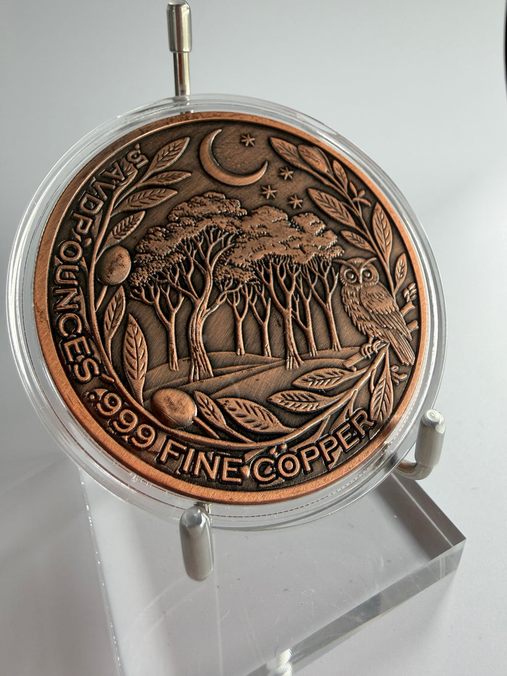 5 oz Kupfermünze Eule 999 Fine Copper