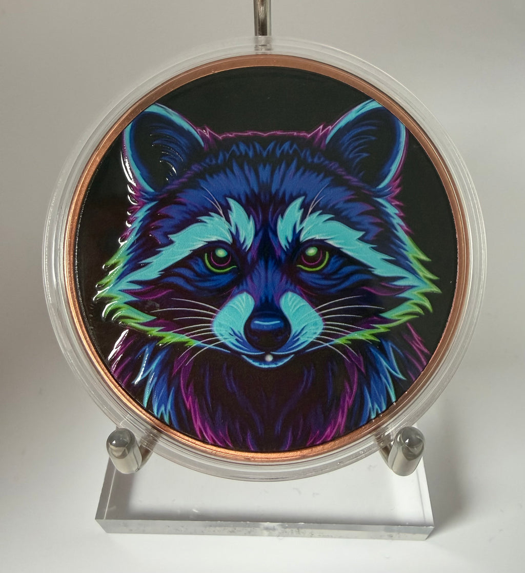 5 oz Kupfermünze „Neon Waschbär“ .999 Fine Copper – Limited Edition