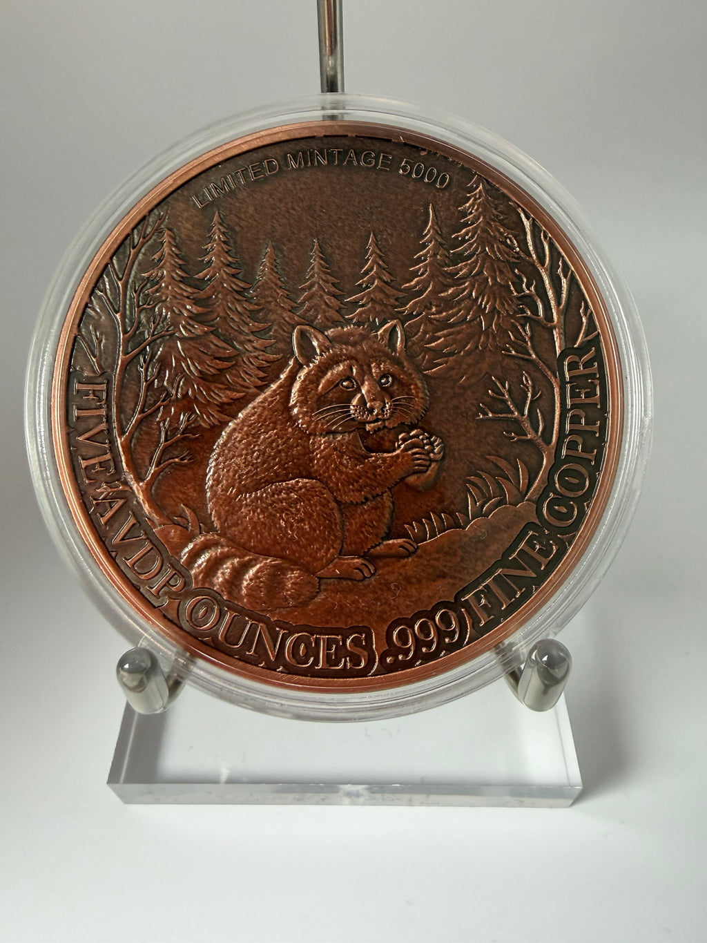 5 oz Kupfermünze „Neon Waschbär“ .999 Fine Copper – Limited Edition