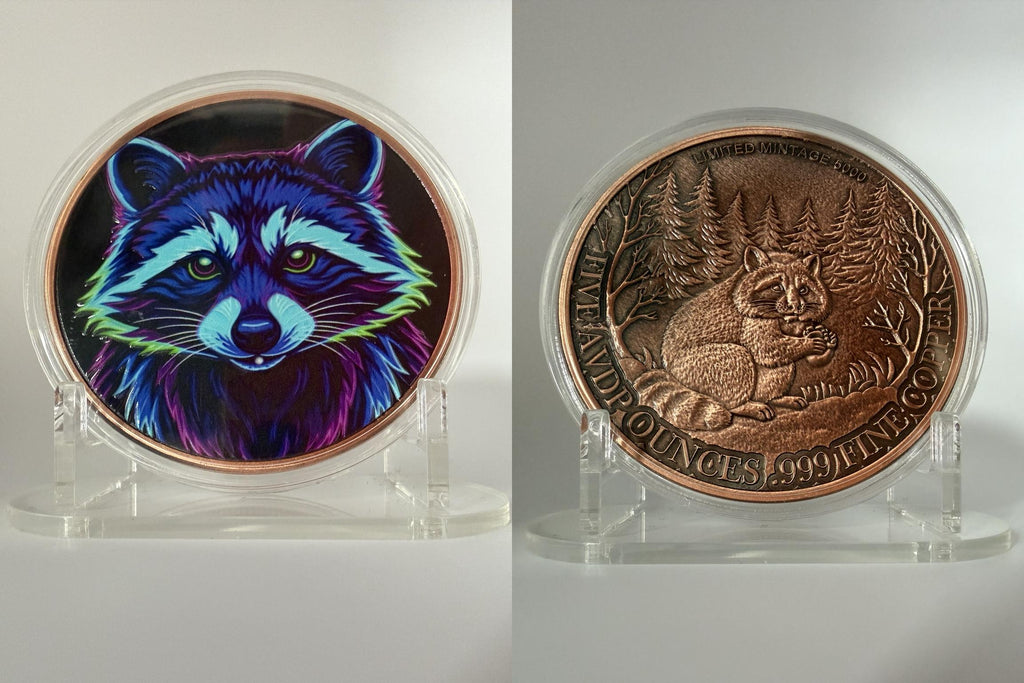 5 oz Kupfermünze „Neon Waschbär“ .999 Fine Copper – Limited Edition